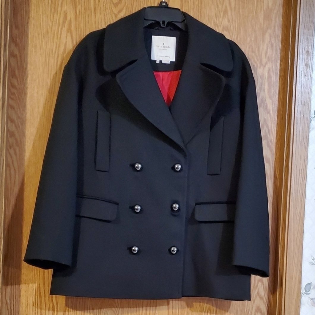 Kate Spade Broome Street Double Breasted Pea Coat Black Size Xs